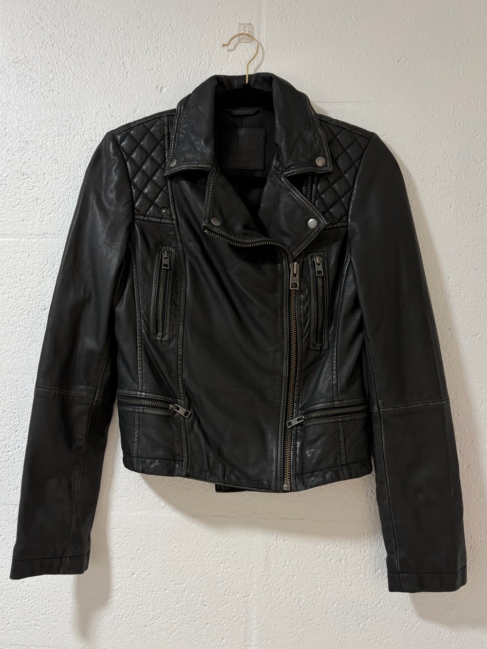 All Saints Black Quilted Leather Moto Jacket